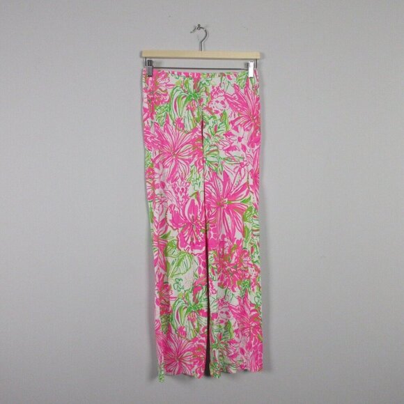 Lilly Pulitzer Georgia May Palazzo Pants Women Pink Floral Summer Pull On XS 254 - Picture 1 of 11